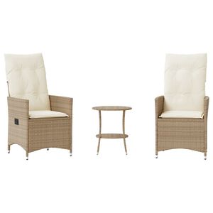 vidaXL 3-tlg. Bistro-Set mit Kissen Beige Poly Rattan