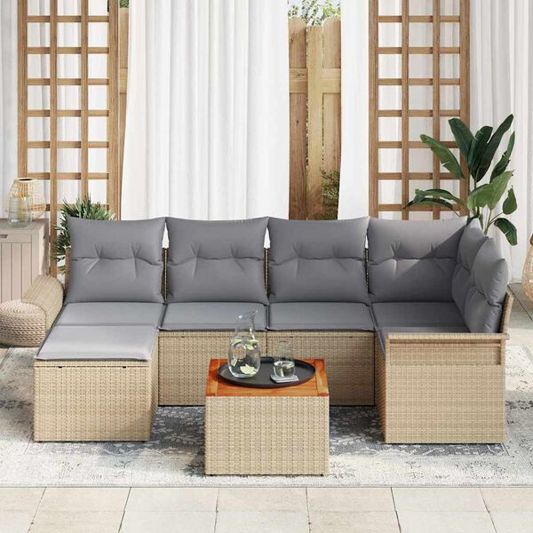 vidaXL Gartensofa-set 7 pcs Beige und Hellgrau Poly-Rattan
