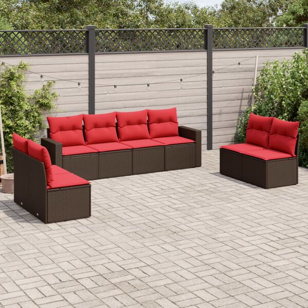 vidaXL 8-tlg. Garten-Sofagarnitur mit Kissen Braun Poly Rattan
