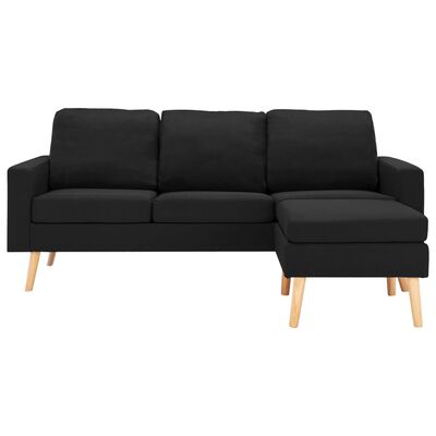 vidaXL 3-Sitzer-Sofa mit Hocker Schwarz Stoff