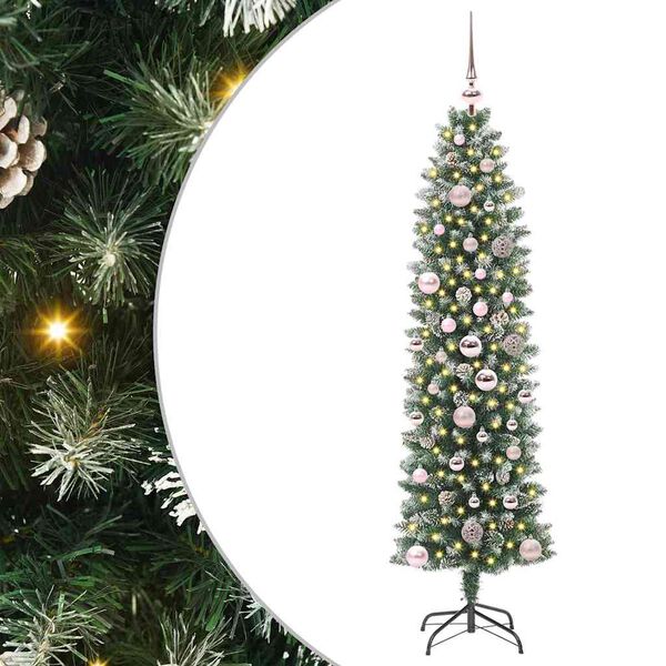 vidaXL Künstlicher schlanker Weihnachtsbaum Grün und Weiß 150 cm