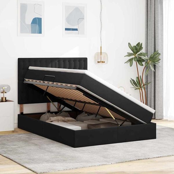 vidaXL Aufbewahrungsbett mit Matratze Schwarz 140 x 190 cm Samt