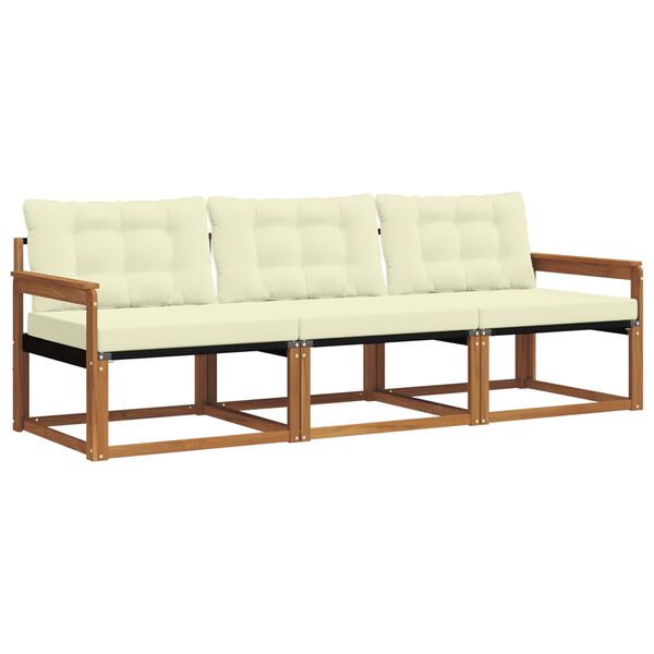 vidaXL Outdoor-Sofagarnitur mit Kissen 3 pcs Natur und Creme