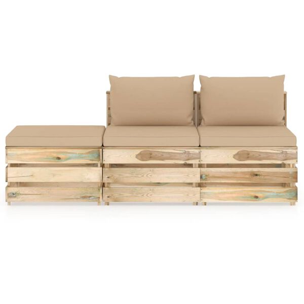 vidaXL 3-tlg. Garten-Lounge-Set mit Kissen Gr&uuml;n Impr&auml;gniertes Holz