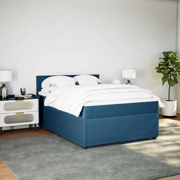 vidaXL Boxspringbett mit Matratze Blau 140x200 cm Samt