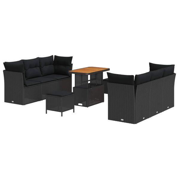 vidaXL Gartensofa-set mit Kissen 9 pcs Schwarz Poly-Rattan