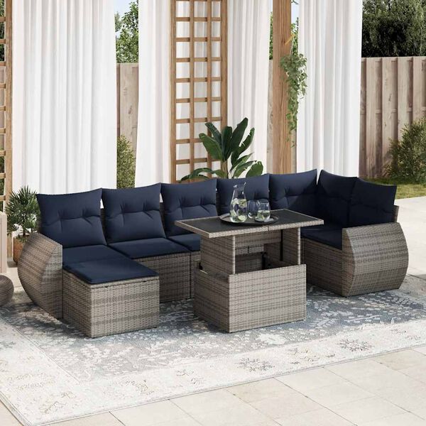 vidaXL 8-tlg. Garten-Sofagarnitur mit Kissen Grau Poly Rattan Akazie