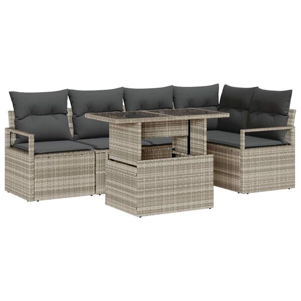 vidaXL Garten-Sofa-Set mit Kissen 6 pcs Hellgrau Poly-Rattan