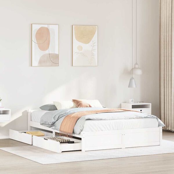 vidaXL Massivholzbett ohne Matratze Wei&szlig; 140x190 cm Kiefernholz