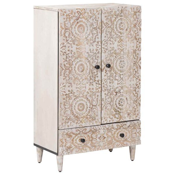 vidaXL Hochschrank mit T&uuml;r Wei&szlig; 60 x 33,5 x 100 cm Massivholz Mango