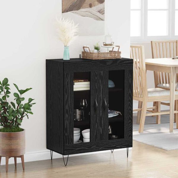 vidaXL Sideboard Schwarz Eichen-Optik 69,5 x 34 x 90 cm Holzwerkstoff