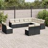 vidaXL 12-tlg. Garten-Sofagarnitur mit Kissen Schwarz Poly Rattan