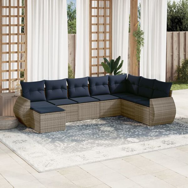 vidaXL 8-teiliges Gartensofa-Set mit Kissen, grau, Polyrattan