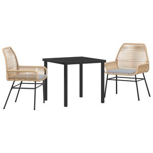vidaXL Garten Essgruppe mit Kissen 3 pcs Braun Poly-Rattan