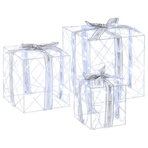 vidaXL Beleuchtete Weihnachtsgeschenkbox 3 stk. 150 LEDs Kaltwei&szlig;