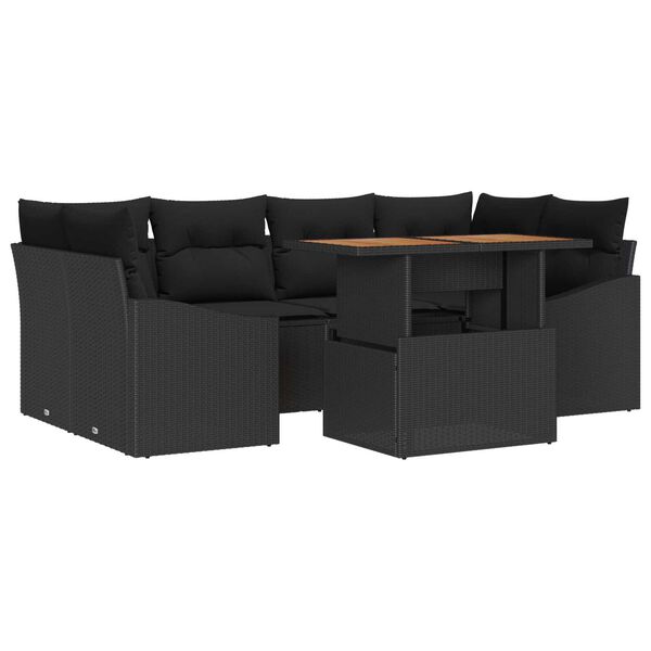 vidaXL Garten-Sofa-Set mit Speicher 7 pcs Schwarz Poly Rattan