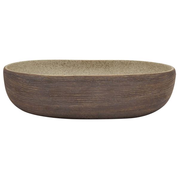 vidaXL Aufsatzwaschbecken Sandfarben Braun Oval 59x40x14 cm Keramik