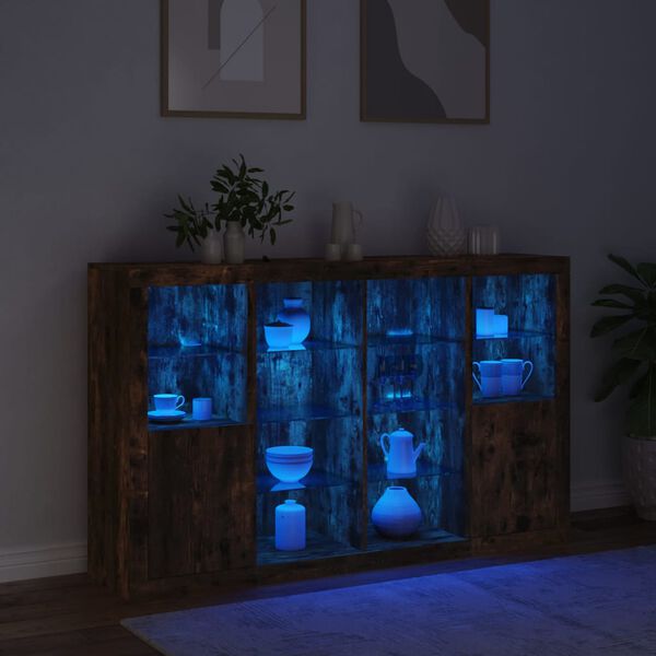 vidaXL Sideboards mit LED-Leuchten 3 Stk. R&auml;uchereiche Holzwerkstoff