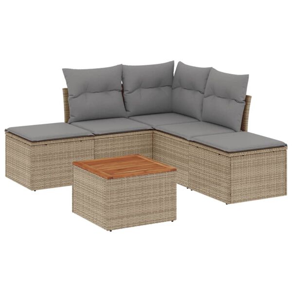 vidaXL 6-tlg. Garten-Sofagarnitur mit Kissen Beige Poly Rattan