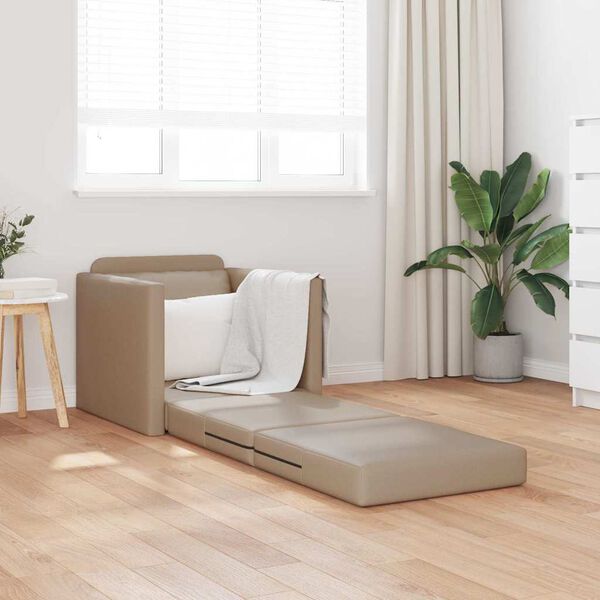 vidaXL Bodensofa mit Schlaffunktion Cappuccino-Braun Kunstleder