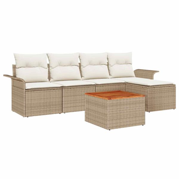 vidaXL Gartensofa-set mit Kissen 6 pcs Beige Poly-Rattan