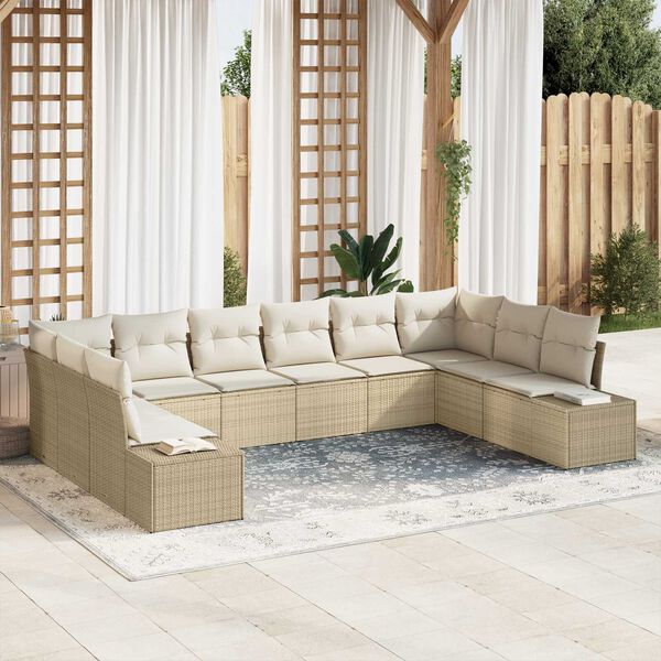 vidaXL Garten-Sofa-Set mit Kissen 10 pcs Beige und Creme Poly Rattan