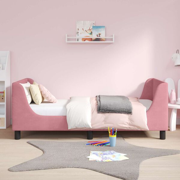 vidaXL Kinderbettgestell mit Kopfteil Rosa 80 x 160 cm Samt
