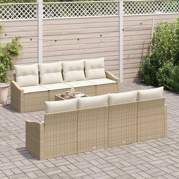 vidaXL Sofa Set mit Kissen 9 pcs Beige und Creme Poly Rattan
