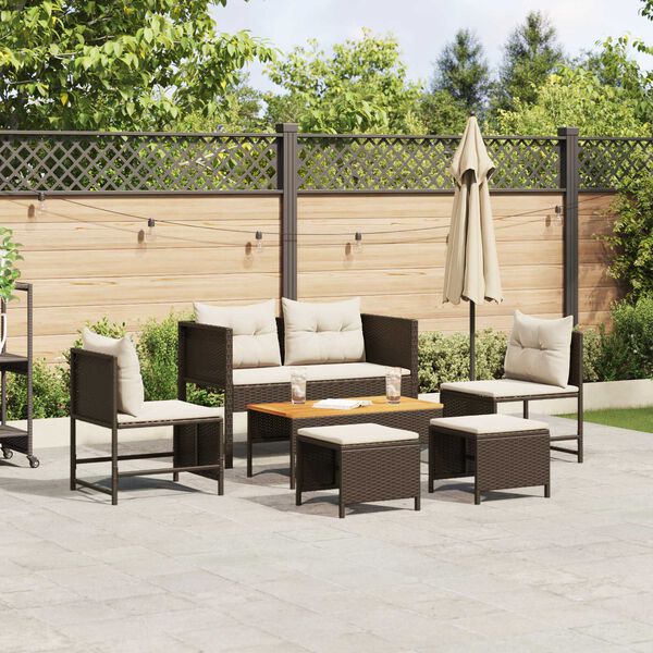 vidaXL Gartensofa-set mit Kissen 6 pcs Braun und Creme Poly-Rattan