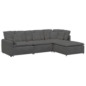vidaXL Modulares Sofa mit Fu&szlig;hocker Kissen Cordstoff Dunkelgrau