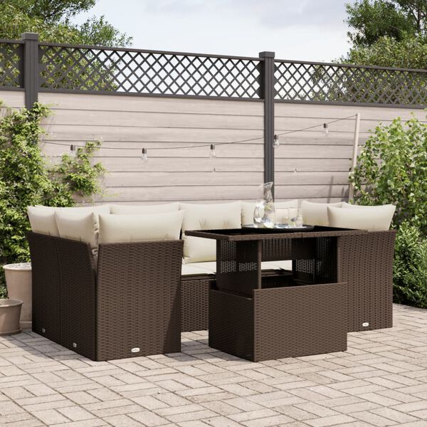 vidaXL 7-tlg. Garten-Sofagarnitur mit Kissen Braun Poly Rattan
