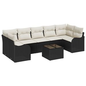 vidaXL Gartensofa-set mit Kissen mit Speicher 8 pcs Schwarz und Creme