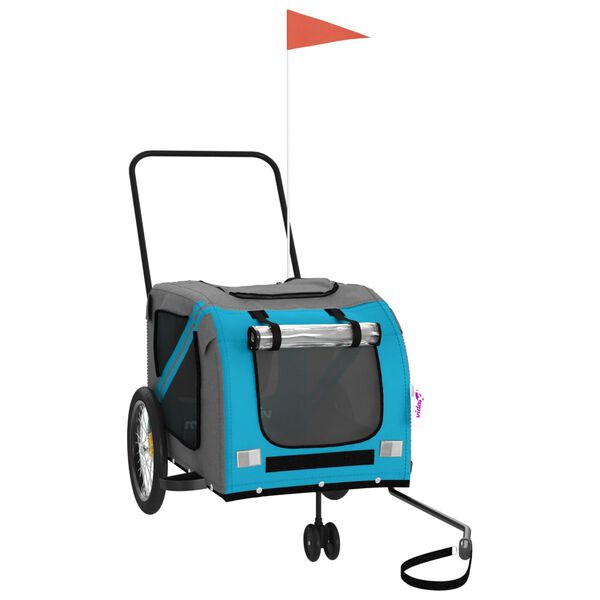 vidaXL Fahrradanh&auml;nger Hunde Blau und Grau Oxford-Gewebe und Eisen