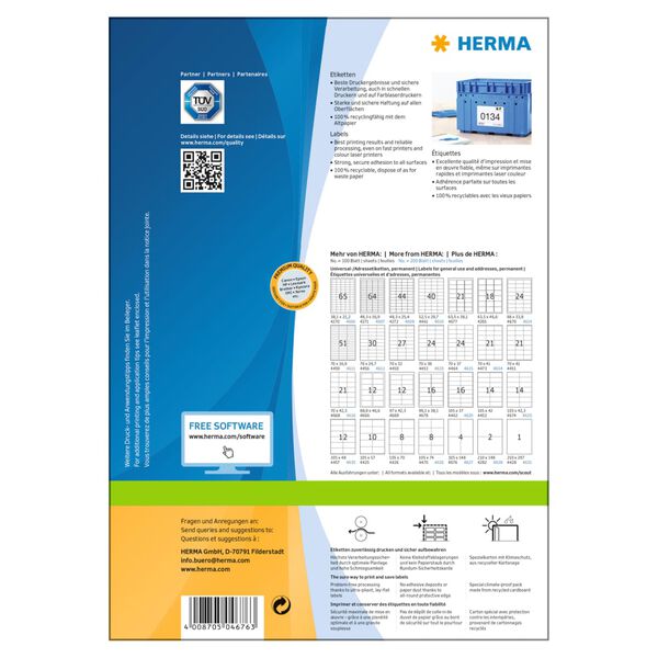 HERMA Etiketten PREMIUM Permanent Haftend A4 105x148 mm 100 Bl&auml;tter