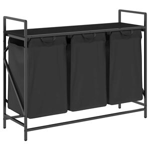 vidaXL W&auml;schekorb 3 F&auml;cher mit Ablage Schwarz Eichen-Optik