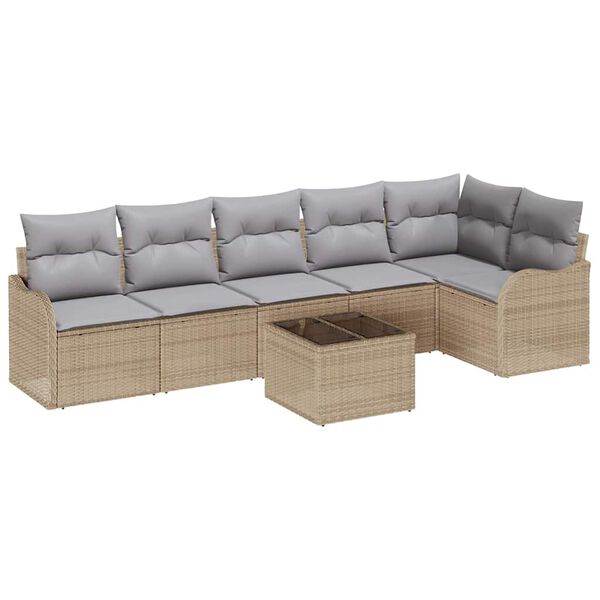 vidaXL Gartensofa-set 7 pcs Beige Poly-Rattan