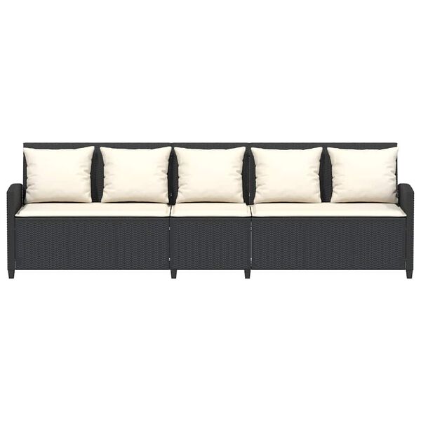 vidaXL Gartensofa 5-Sitzer mit Kissen Schwarz Poly Rattan