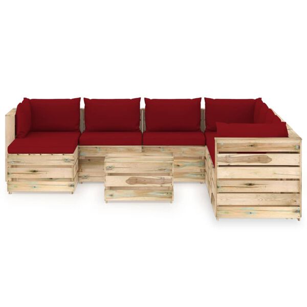 vidaXL 9-tlg. Garten-Lounge-Set mit Kissen Gr&uuml;n Impr&auml;gniertes Holz