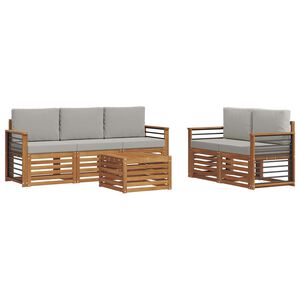 vidaXL Sofagarnituren 6 pcs Nat&uuml;rlich und Hellgrau Massivholz Akazie