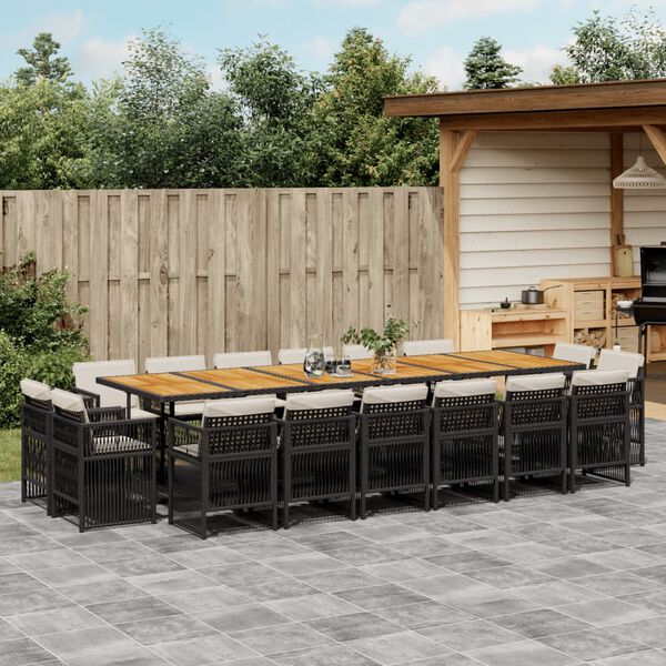 vidaXL 17-tlg. Garten-Essgruppe mit Kissen Schwarz Poly Rattan