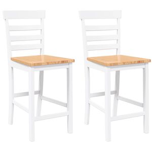 vidaXL Barhocker 2 Stk. Wei&szlig; Massivholz Gummibaum