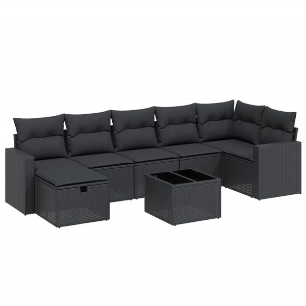 vidaXL 8-tlg. Garten-Sofagarnitur mit Kissen Schwarz Poly Rattan