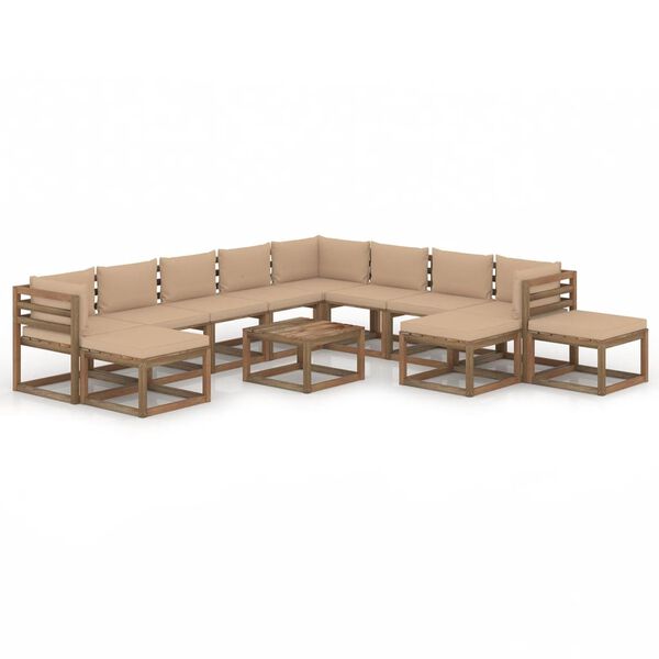 vidaXL 12-tlg. Garten-Lounge-Set mit Kissen Beige