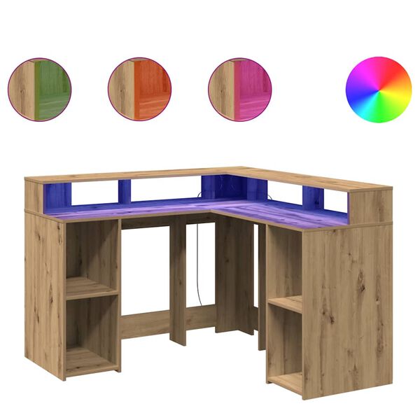vidaXL LED-Schreibtisch Artisan-Eiche 130x130x91 Holzwerkstoff