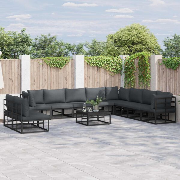 vidaXL Gartensofa-set mit Kissen 11 pcs Schwarz Aluminium