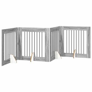 vidaXL Klappbares Hundetor mit St&auml;ndern 4 pcs Graues Sonoma 321 cm
