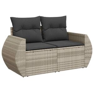 vidaXL Gartensofa mit Kissen 2-Sitzer Hellgrau Poly Rattan