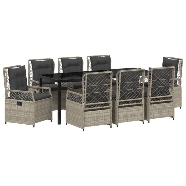 vidaXL Garten Essgruppe 9 pcs Hellgrau Poly-Rattan