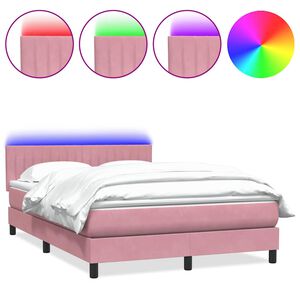 vidaXL Boxspringbett mit Matratze & LED Rosa 140x220 cm Samt