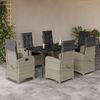 vidaXL 7-tlg. Garten-Essgruppe mit Kissen Hellgrau Poly Rattan